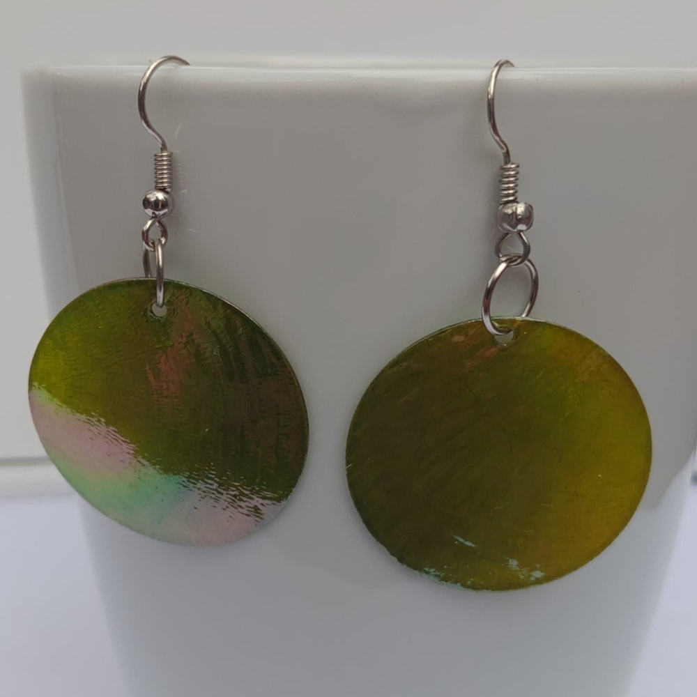2/$10 or 4/$15 Green Iridescent Earrings Shell Round